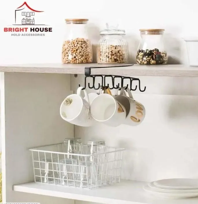 Black Metal Mug Stand for Kitchen & Office