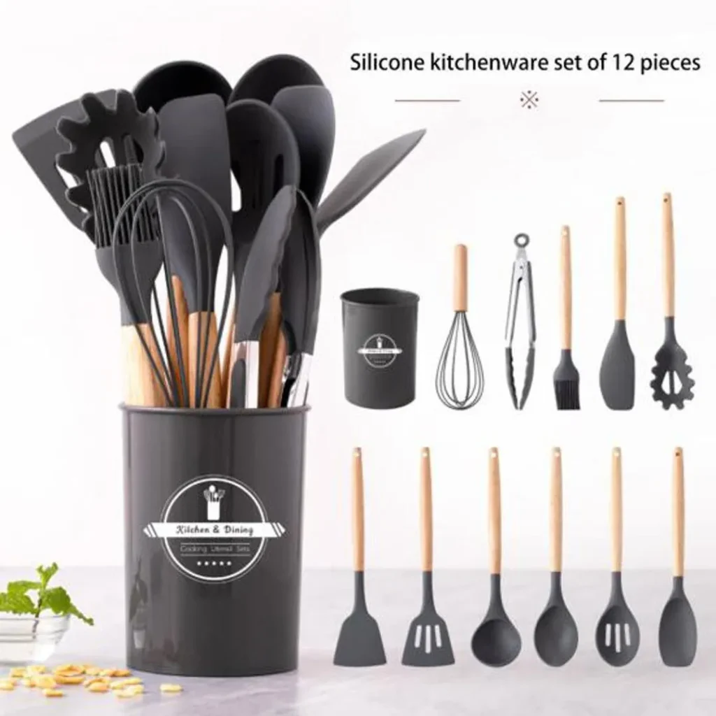 Silicone Kitchen Set 12 Pcs Whisk Ladle Brush Set