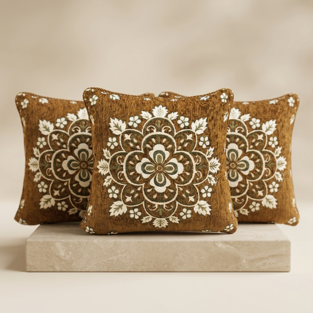 Brown Embroidered Cushion Covers Set of 3